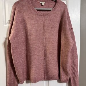 Pink Crewneck Sweater with Knit Texture and Relaxed Fit